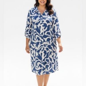 Cynthia Steffe printed button front dress relaxed fit flowy cotton collared 3X